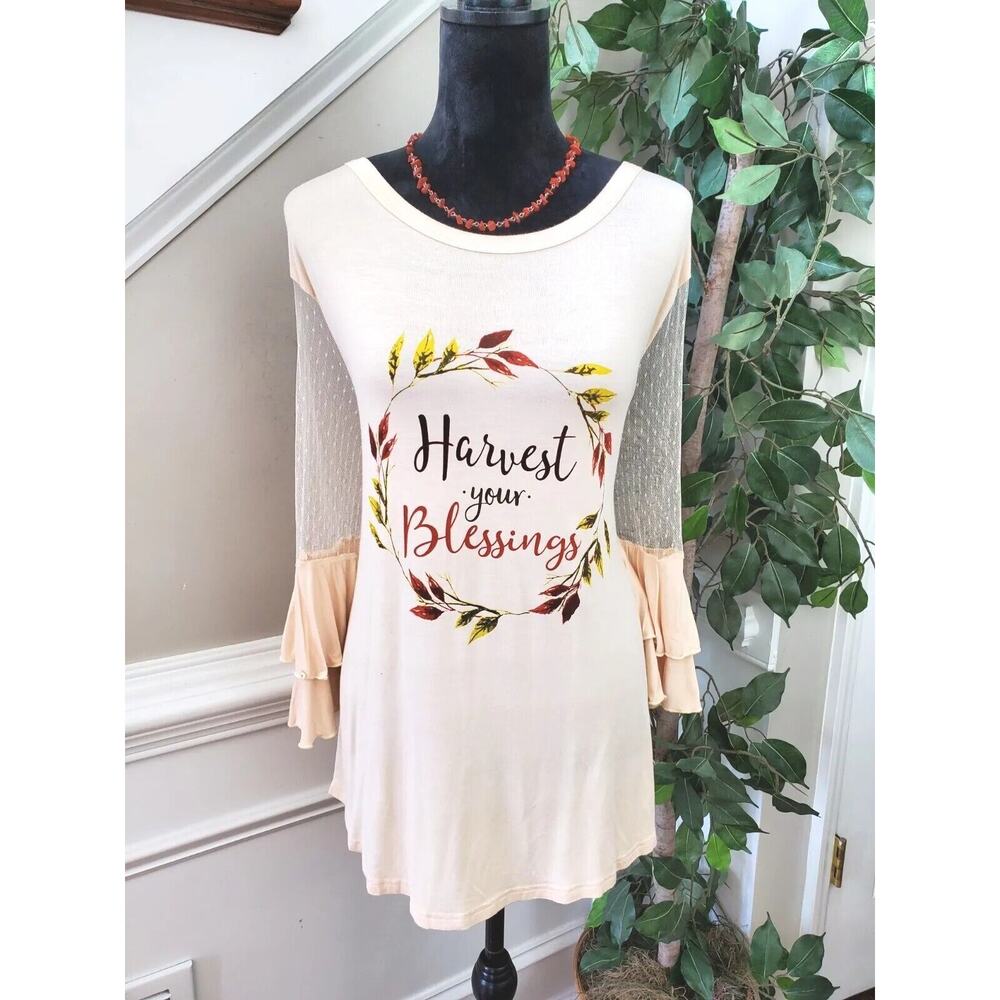 Southern Grace Women's Beige Long Sleeve Round Neck Pullover Top Blouse Size 2XL